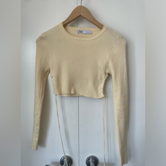 Zara ribbed tie side long sleeve crop - Picture 1 of 2